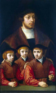 Barthel Bruyn Portrait of a Man with Three Sons - Art Print