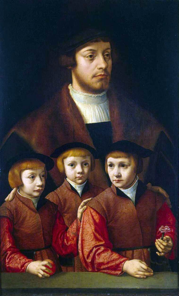 Barthel Bruyn Portrait of a Man with Three Sons - Art Print