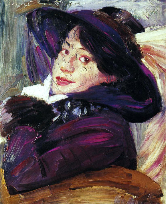  Lovis Corinth Portrait of a Woman in a Purple Hat - Art Print