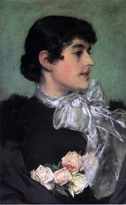  Charles Frederic Ulrich Portrait of a Woman in a Purple Hat - Art Print