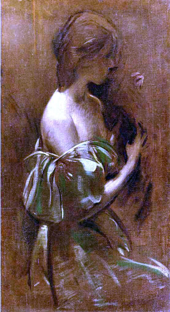  John White Alexander Portrait of a Woman in an Off-the-Shoulder Gown - Art Print