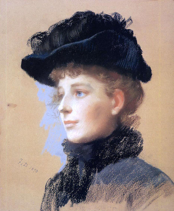  Frank Duveneck Portrait of a Woman with Black Hat - Art Print