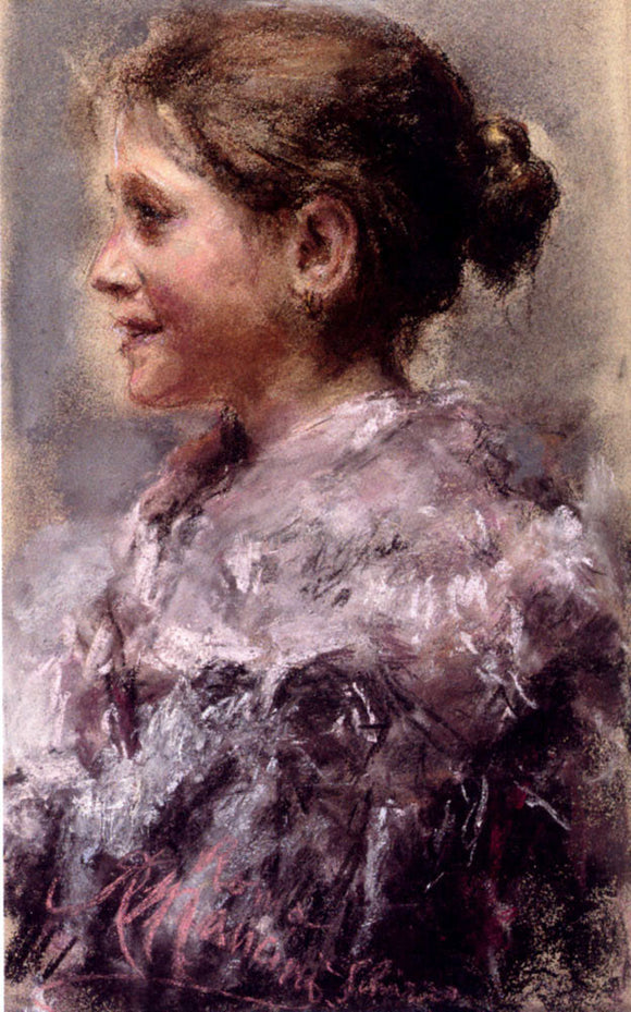  Antonio Mancini Portrait of a Young Girl - Art Print