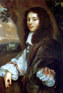  Jan Mytens Portrait of Christaen Huygens in a landscape, a country house beyond - Art Print