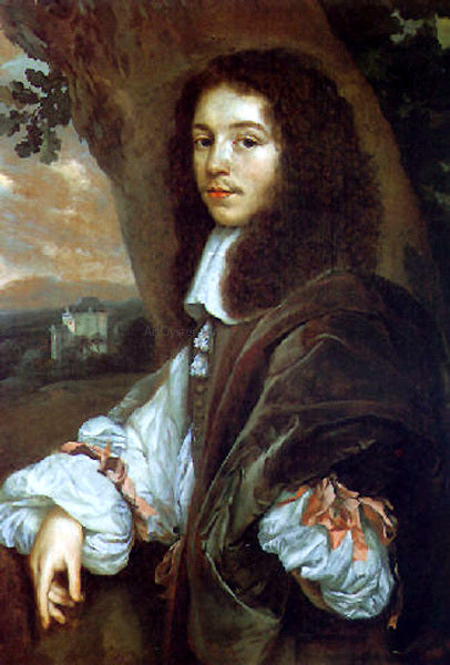  Jan Mytens Portrait of Christaen Huygens in a landscape, a country house beyond - Art Print