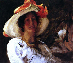  William Merritt Chase Portrait of Clara Stephens Wearing a Hat with an Orange Ribbon - Art Print