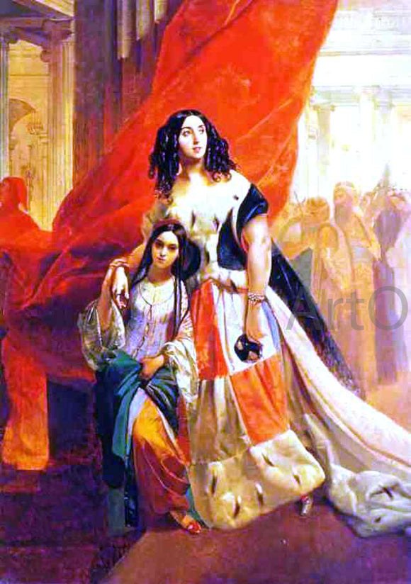  Karl Pavlovich Brulloff Portrait of Countess Yu. P. Samoilova and Her Ward Amacilia Pacini Leaving a Ball - Art Print