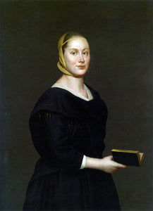  Giacomo Ceruti Portrait of Donna Alba Regina del Ferro - three quarter length in a black dress holding a book - Art Print