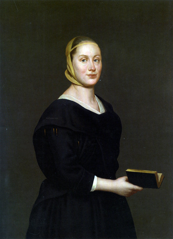  Giacomo Ceruti Portrait of Donna Alba Regina del Ferro - three quarter length in a black dress holding a book - Art Print