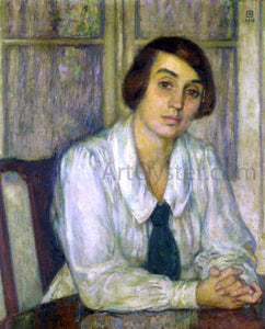  Theo Van Rysselberghe Portrait of Elizabeth van Rysselberghe, Seated, Her Hands on the Table - Art Print