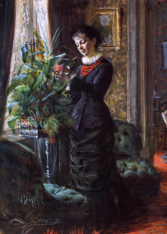  Anders Zorn Portrait of Fru Lisen Samson, nee Hirsch, Arranging Flowers at a Window - Art Print