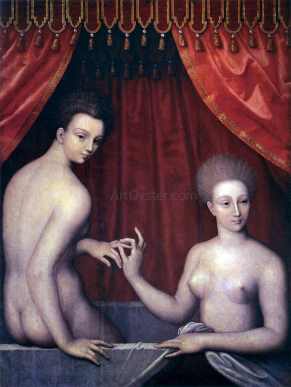  Masters of the Fontainebleau School Portrait of Gabrielle d'Estrees with her Sister - Art Print
