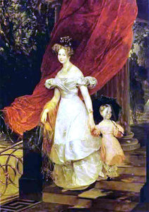  Karl Pavlovich Brulloff Portrait of Grand Duchess Elena Pavlovna and Her Daughter Maria - Art Print