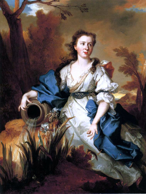  Nicolas De Largilliere Portrait of Marianne de Mahony, full-length, in a blue and white dress, as a water nymph - Art Print