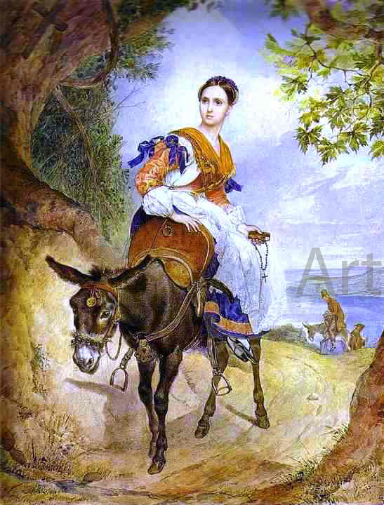  Karl Pavlovich Brulloff A Portrait of O. P. Ferzen on a Donkeyback - Art Print