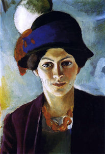  August Macke Portrait of the Artist's Wife with Hat - Art Print