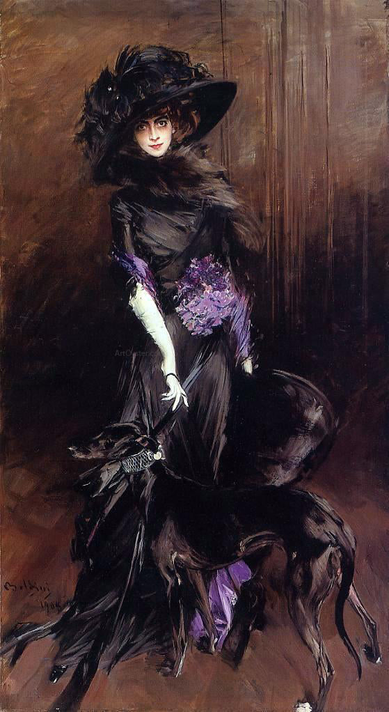  Giovanni Boldini Portrait of the Marchesa Luisa Casati, with a Greyhound - Art Print