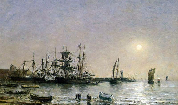  Eugene-Louis Boudin Portrieux, Boats at Anchor in Port - Art Print