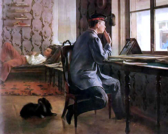  Ilia Efimovich Repin Preparation for the Examination - Art Print