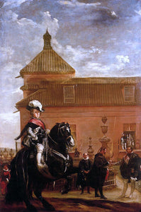  Diego Velazquez Prince Baltasar Carlos with the Count-Duke of Olivares at the Royal Mews - Art Print