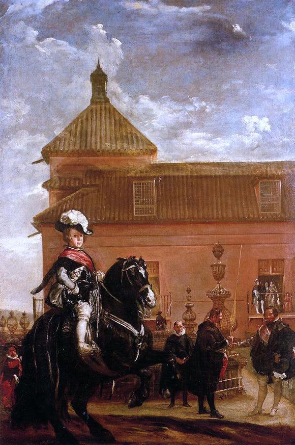  Diego Velazquez Prince Baltasar Carlos with the Count-Duke of Olivares at the Royal Mews - Art Print