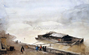  Francois-Marius Granet Quay of the Seine with Barge, Fog Effect - Art Print