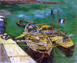  Vincent Van Gogh A Quay with Men Unloading Sand Barges - Art Print