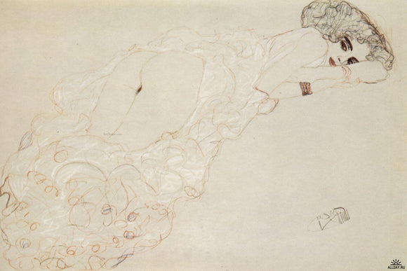  Gustav Klimt Reclining Nude Lying on Her Stomach and Facing Right - Art Print
