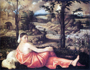  Giovanni Cariani Reclining Woman in a Landscape - Art Print