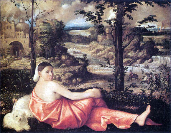  Giovanni Cariani Reclining Woman in a Landscape - Art Print