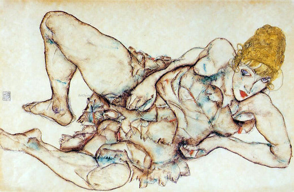  Egon Schiele Reclining Woman with Blond Hair - Art Print