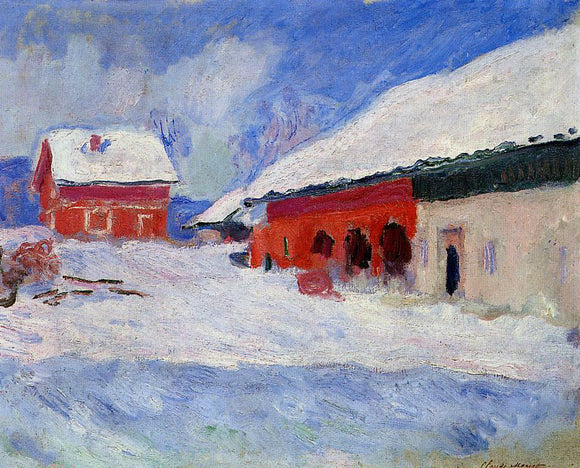  Claude Oscar Monet Red Houses at Bjornegaard in the Snow, Norway - Art Print