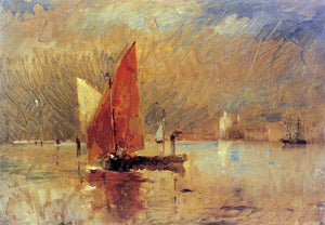  Frank Duveneck Red Sail in the Harbor at Venice - Art Print