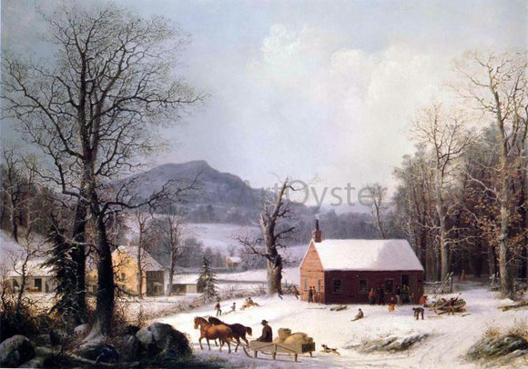  George Henry Durrie Red School House, Winter - Art Print