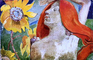  Paul Gauguin Redheaded Woman and Sunflowers - Art Print