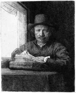  Rembrandt Van Rijn Rembrandt Drawing at a Window - Art Print