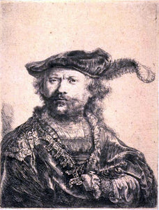  Rembrandt Van Rijn Rembrandt in Velvet Cap and Plume - Art Print