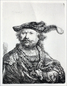 Rembrandt Van Rijn Rembrandt with Mezetin Cap and Feather - Art Print
