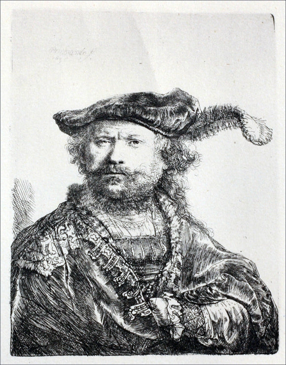  Rembrandt Van Rijn Rembrandt with Mezetin Cap and Feather - Art Print