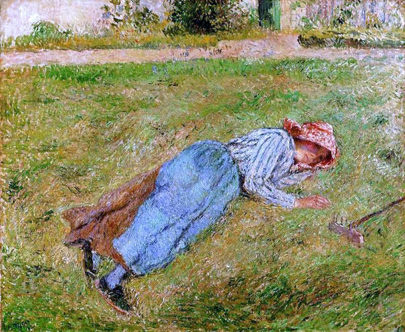 Camille Pissarro Resting, Peasant Girl Lying on the Grass, Pontoise - Art Print