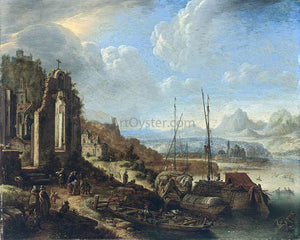  Herman Saftleven Rhenish River Landscape Capriccio - Art Print