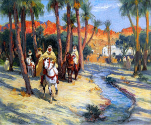  Frederick Arthur Bridgeman Riding through an Oasis - Art Print