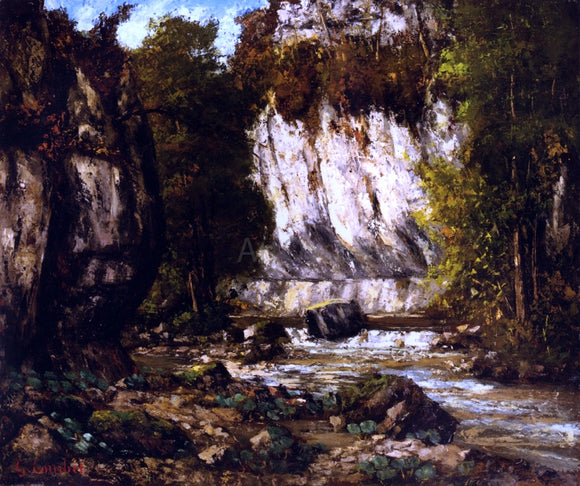  Gustave Courbet River and Cliff - Art Print