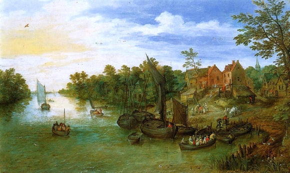  The Elder Jan Bruegel River Landscape with Landing - Art Print