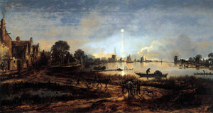  Aert Van der Neer River View by Moonlight - Art Print