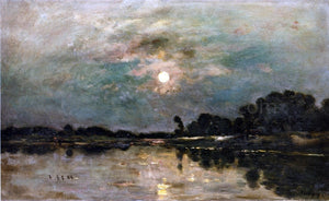  Charles Francois Daubigny Riverbank in Moonlight - Art Print