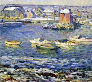  Robert Spencer Rockport, Boats in a Harbor - Art Print