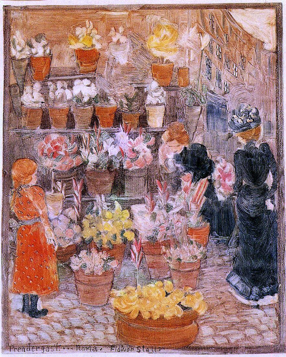  Maurice Prendergast Roma: Flower Stall (also known as Flower Stall or Roman Flower Stall) - Art Print