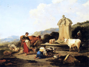  Nicolaes Berchem Roman Fountain with Cattle and Figures - Art Print