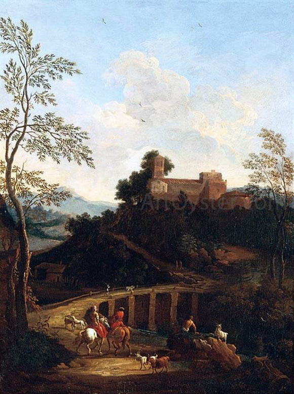  Giovanni Battista Busiri Roman Landscape near to a Bridge - Art Print
